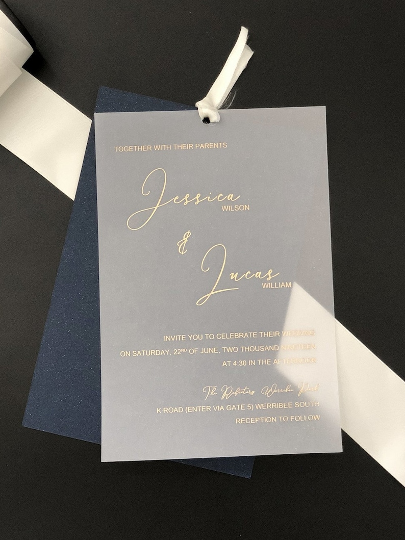 Layered Navy Blue and Gold Wedding Invitations With Vellum Etsy