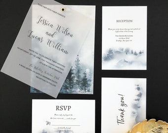 Vellum Paper Winter Wedding Invitations Forest Themed Wedding Invites with Free RSVP Cards