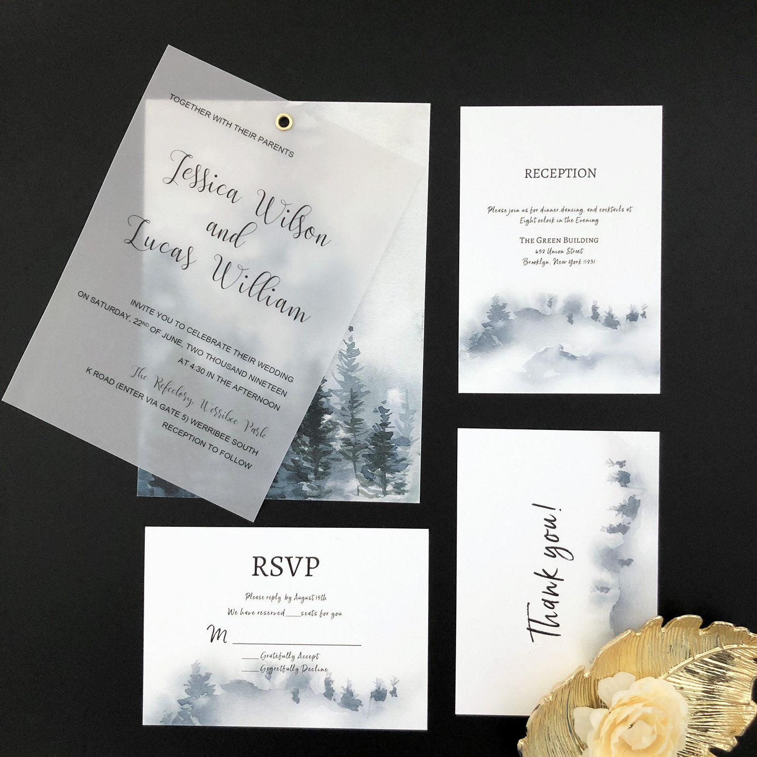 Vellum Paper Wedding Invitations With Kraft Paper and Burlap-free