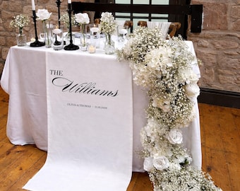 Custom Sweetheart Table Signs – Fabric Wedding Table Runner, Personalized Reception Banner, Linen Name Sign