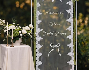 Lace Sheer Custom Bridal Shower Sign: Fabric Wedding Welcome Sign Banner