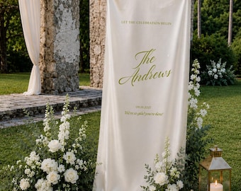 Custom Satin Silk Wedding Welcome Sign – Personalized Fabric Wedding Signage