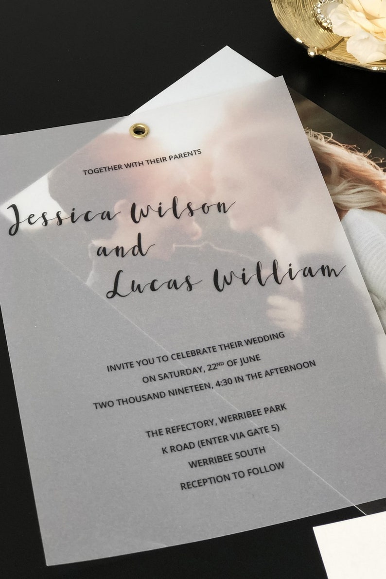 Vellum Paper Photo Wedding Invitations Etsy