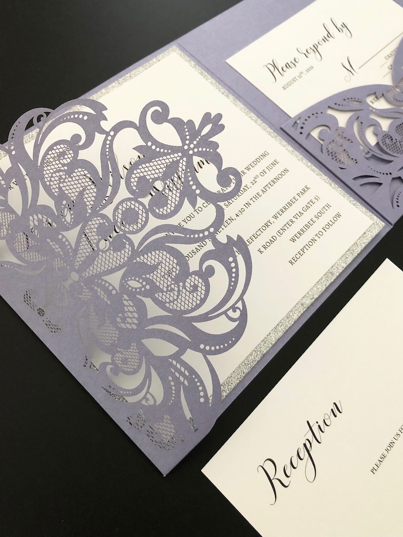 Lavender Wedding Invitations Laser Cut Elegant Wedding Invites Etsy