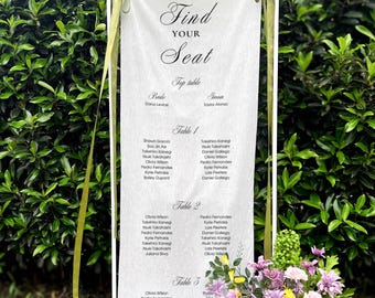 Modern Linen Wedding Seating Plan Sign – Reception Seating Chart, Custom Fabric Banner