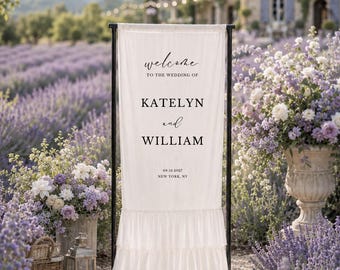 Custom Ruffles Wedding Welcome Sign – Fabric Wedding Bar Banners and Backdrops