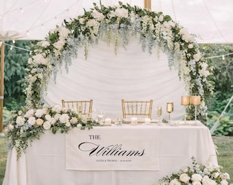 Wedding Table Runner Signs – Linen Fabric Sweetheart Table sign, Custom Reception Banner