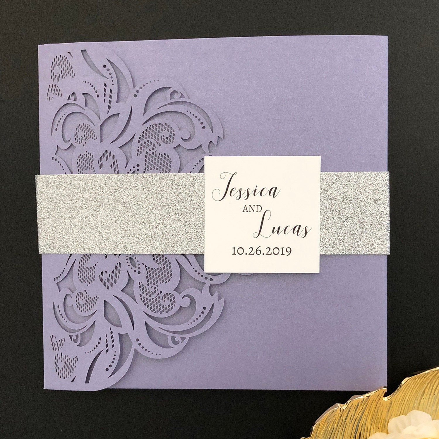 Lavender Wedding Invitations Laser Cut Elegant Wedding Invites Etsy