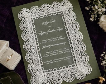 Handmade Custom Sheer Lace Wedding Invitations: Unique Vintage Wedding Cards with FREE 250g Envelopes