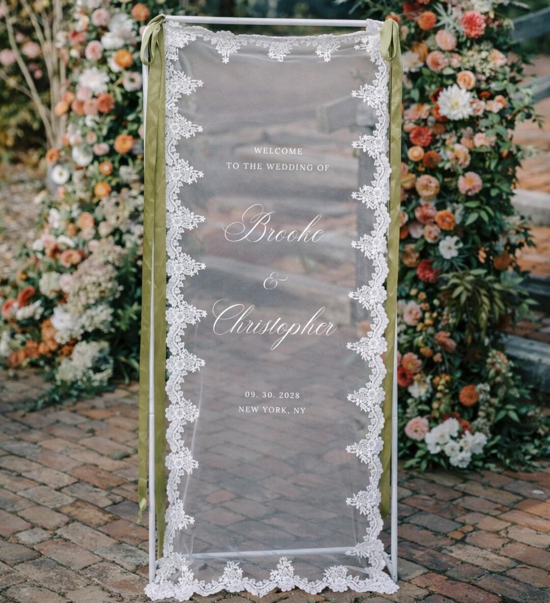 Signane Backdrop Vintage Sheer Lace Wedding Welcome Sign for Bridal Shower: Clear Tulle ...