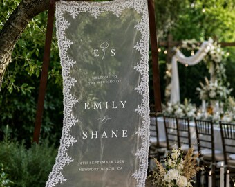 Lace Wedding Sign for Brown Theme: Sheer Tulle, Fabric Ceremony Welcome Signage Banner