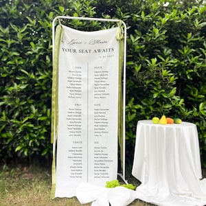 Minimalist Linen Wedding Seating Chart –  Fabric Custom Reception Seating Plan Banner