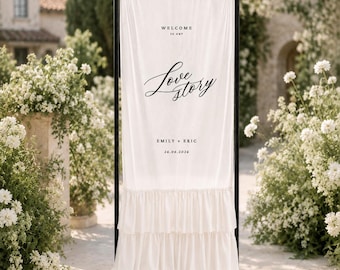 Custom Ruffles Chiffon Fabric Wedding Welcome Sign – Fabric Evemt Banners and Backdrops