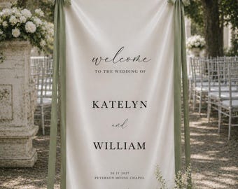 Personalized Satin Silk Welcome Sign – Custom Fabric Wedding Signage, Elegant Bridal Satin Ceremony Banner