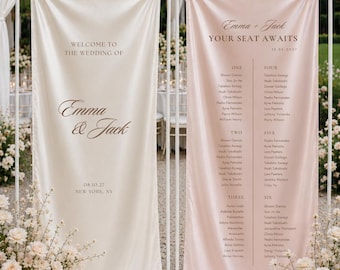 Satin Silk Blush Pink Fabric Wedding Seating Chart - Backdrop & Welcome Sign