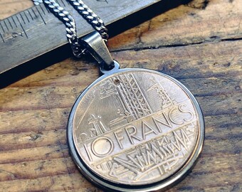 10 Francs Mathieu coin from the 80s - medallion necklace pendant - Old French currency - Medal - Ernest and Célestin