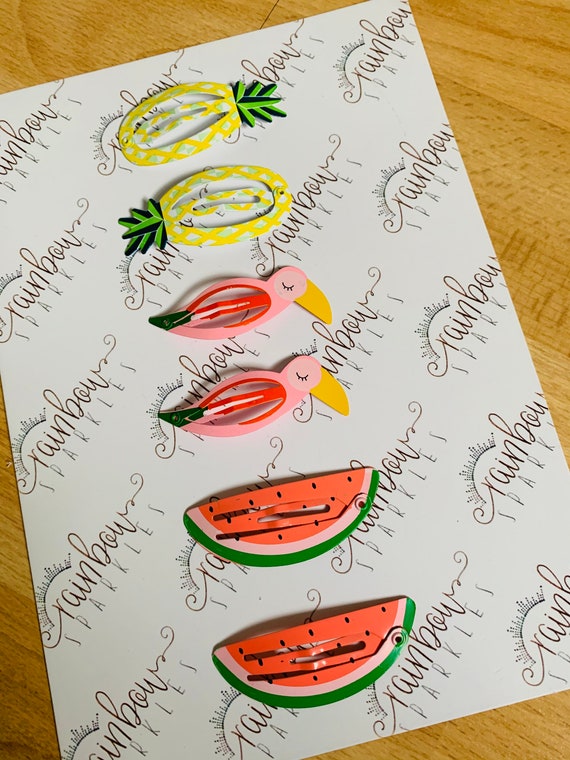Tropical island snap clips, Metal Hair Clips, Hair Slides, Snap Clips For Girls, Girls Hair Clips, Girls Hair Slides