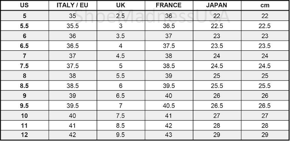 International Shoe Chart