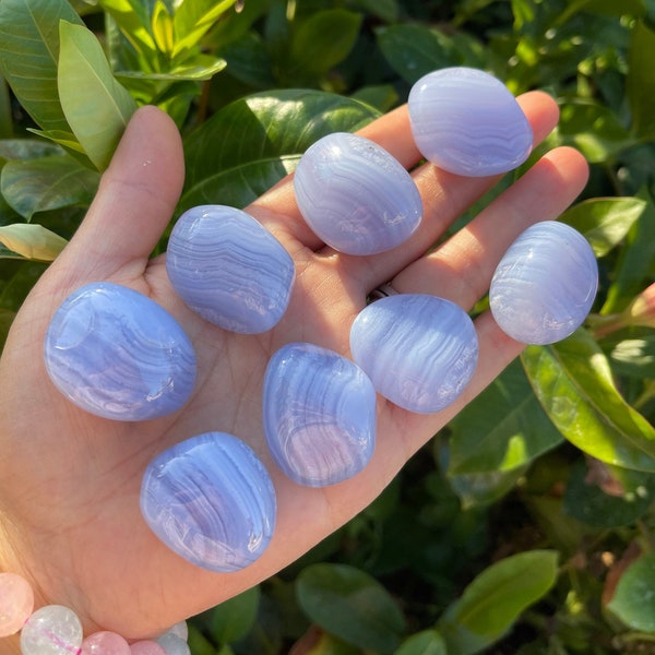 Blue Lace Agate Tumbled Stones - Blue lace agate - Healing Crystals and Stones - Throat Chakra