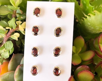 Garnet Stud Earrings - Sterling Silver Earrings - Healing Crystals and Stones - Root Chakra
