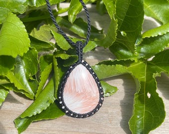 Handmade Pink Scolecite Macrame Necklace – Adjustable Cord Jewelry