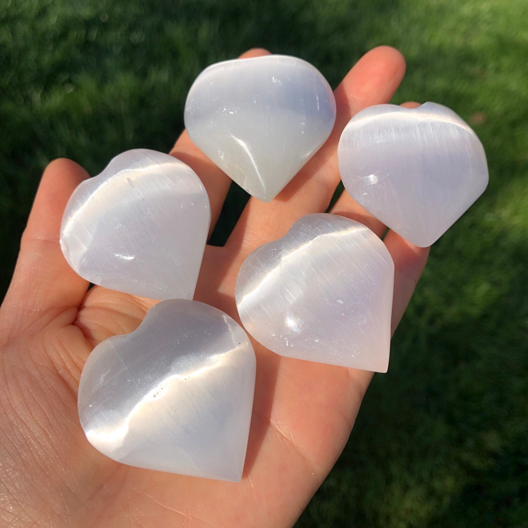 2 1/4" Polished Selenite Hearts - 1 Piece For Sale