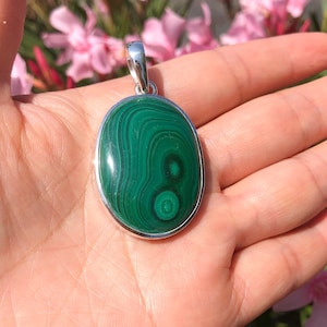 Malachite Pendant - Malachite Necklace - Sterling Silver Jewelry - Healing Crystals and Stones - Heart Chakra