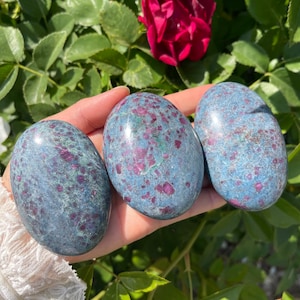 Ruby Kyanite Palm Stone - Ruby in Kyanite - Birthstone - Healing Crystals and Stones