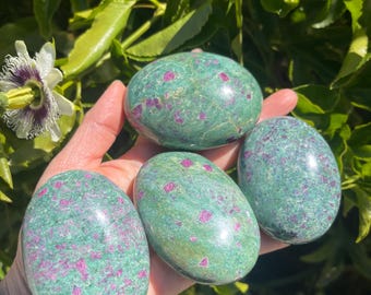 Ruby Kyanite Palm Stone - Green Kyanite - Birthstone - Healing Crystals and Stones