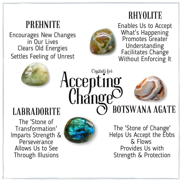 Crystal Set - Crystals For Accepting Change - Labradorite - BotswanaAgate - Prehnite - Phyolite