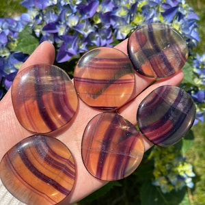 Yellow Fluorite Smooth Stones - Fluorite Yellow With Purple Stipes - Healing Crystals and Stones