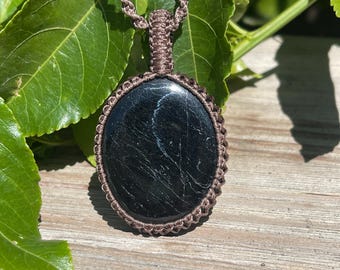 Hand Wrapped Black Tourmaline Necklace – Protective Macrame Pendant
