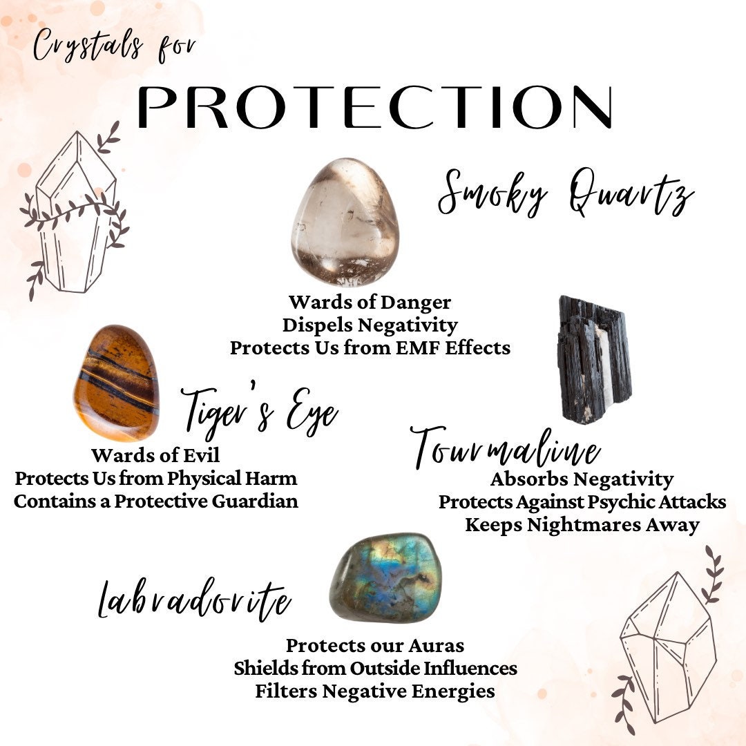 Crystal Set Crystals for Protection Tiger Eye Labradorite Smoky Quartz