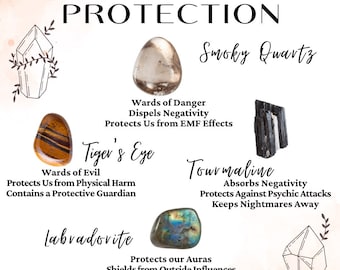 Crystal Set - Crystals For Protection - Tiger Eye - Labradorite - Smoky Quartz - Tourmaline