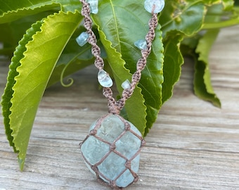 Macrame Aquamarine Necklace - Aquamarine Necklaces - Healing Crystals and Stones