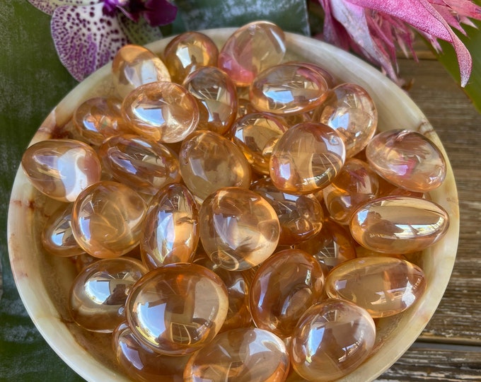 Tangerine Aura Quartz Tumbled Stone Tangerine Sunshine Quartz Healing Crystals and Stones Crown