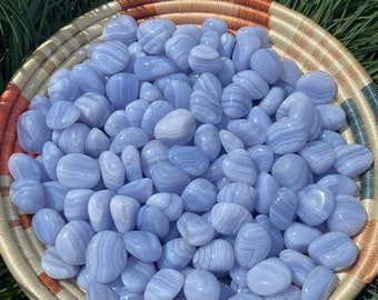 1 OZ Blue Lace Agate Tumbled Stones: Grade AA Crystals
