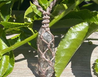 Macrame Clear Crystal Necklace – Adjustable Healing Pendant