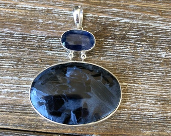 Blue Pietersite Pendant - Pietersite & Kyanite Necklace - Sterling Silver Pietersite jewelry - Healing Crystals and Stones