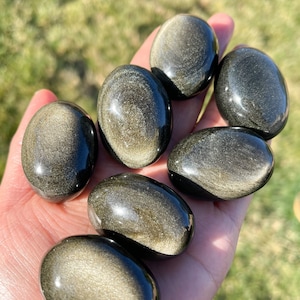 Golden Sheen Obsidian Tumbled Stones(~1.2"）- Golden Sheen Obsidian - High Quality Obsidian- Healing Crystals and Stones
