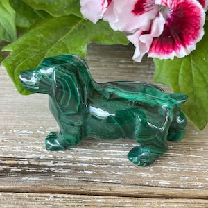 Malachite Dog(6 oz) - Malachite Animal Carving - Healing Crystals and Stones - Heart Chakra