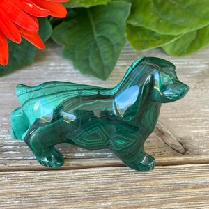 Malachite Dog(8oz) - Malachite Animal Carving - Healing Crystals and Stones - Heart Chakra