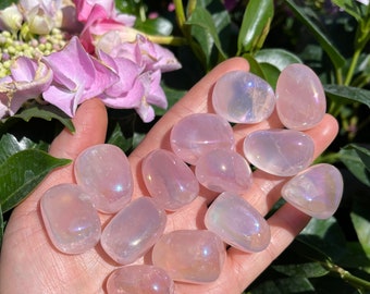 TWO OR FIVE Rose Quartz Angel Aura Tumbled Stones (~0.8&quot;) - Healing Crystals and Stones - Heart Chakra