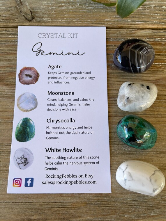 Gemini Zodiac Crystal Set: Agate, Moonstone, Chrysocolla, Howlite