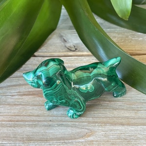 Malachite Dog(4.6 oz) - Malachite Animal Carving - Healing Crystals and Stones - Heart Chakra