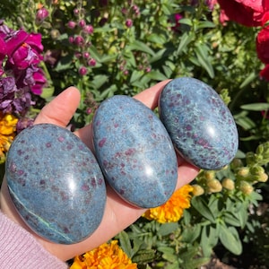 Ruby Kyanite Palm Stone - Ruby in Kyanite - Birthstone - Healing Crystals and Stones