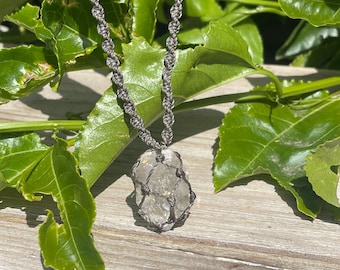 Macrame Skeletal Quartz Crystal Necklace – Adjustable Healing Pendant