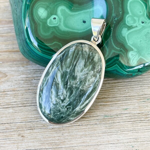 Seraphinite Pendant - Seraphinite Necklace - 925 Seraphinite Jewelry - Healing Crystals and Stones