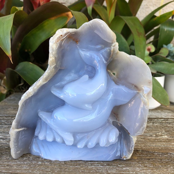 Blue Chalcedony Dolphin Carving - Healing Crystals and Stones