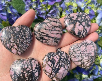 Rhodonite Heart Stone: Gratitude & Compassion Crystal (1.5"x1.5"x0.4")
